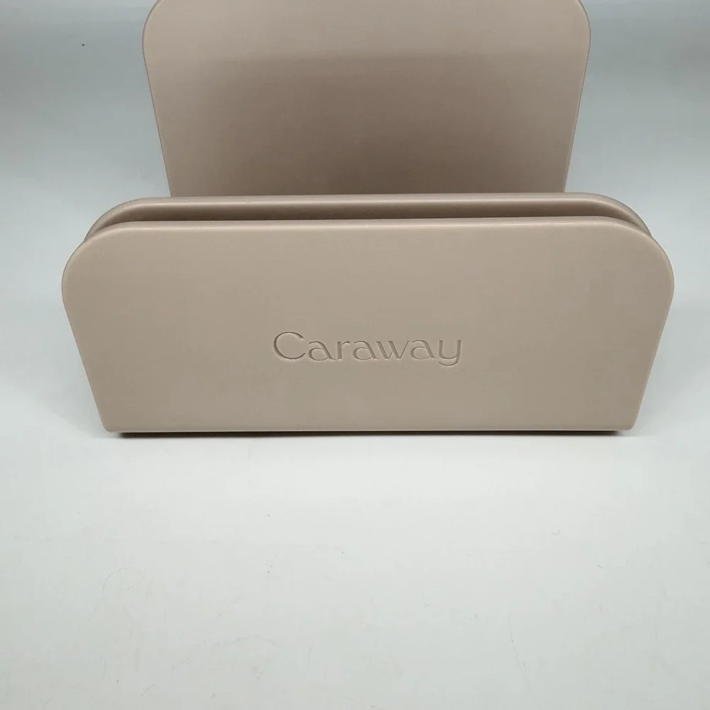 Caraway Magnetic Lid Organizer 3-Slot Cookware Storage Rack Beige Tan